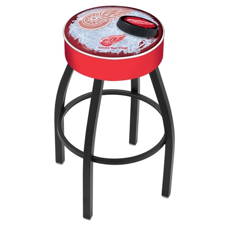 Holland Bar Stool Co 30" Detroit Red Wings Cushion Seat, Blk Wrinkle Base Swivel Bar Stool L8B130DetRed-D2